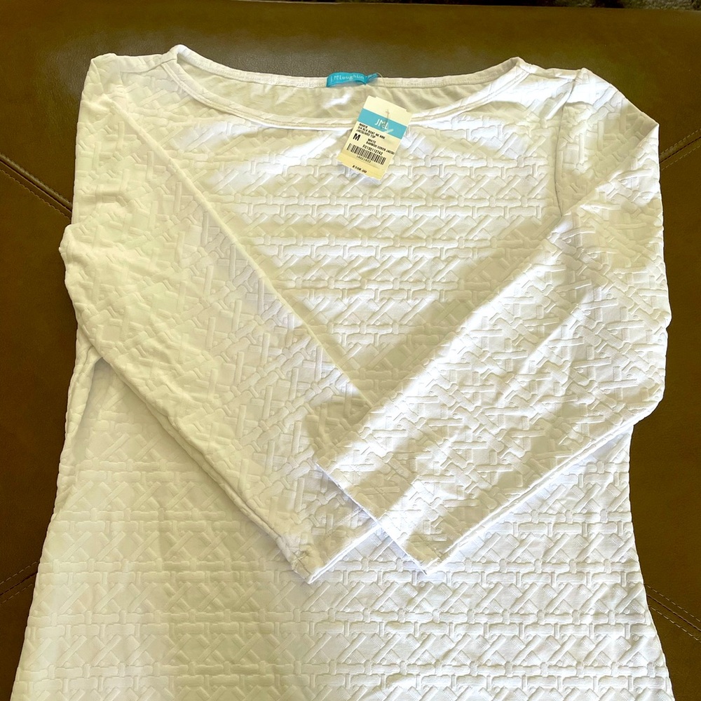 NWT Nic+Zoe white jacquard boat neck top, size M